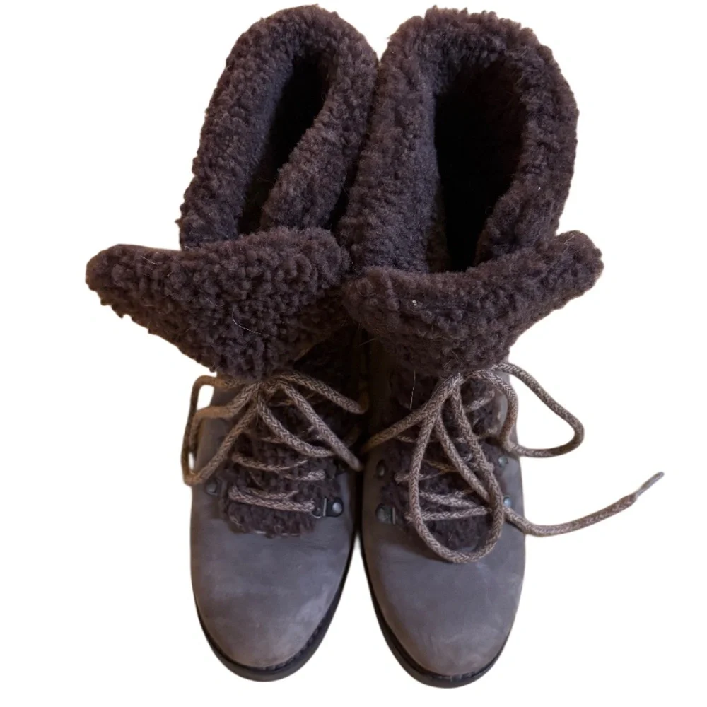 UGG Australia Brown Fraser Stout Shearling Combat Leather Lace-Up Winter Boots 7